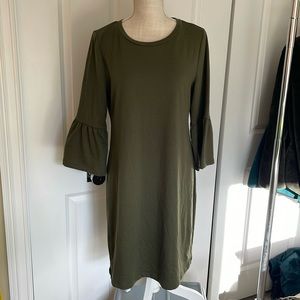 Olive green bell sleeve knit dress